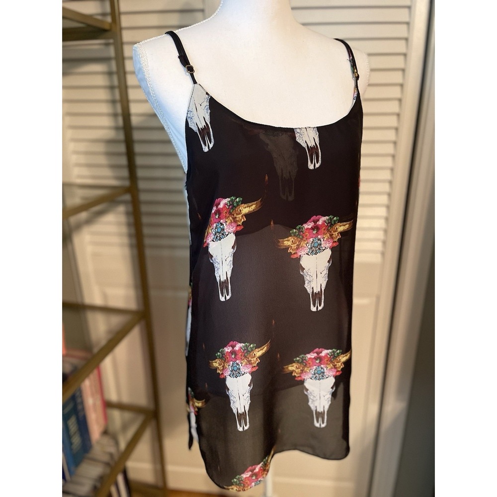 Show Me Your MuMu Black COW HEADS Estella Topslip Cami SMALL S Spaghetti Strap